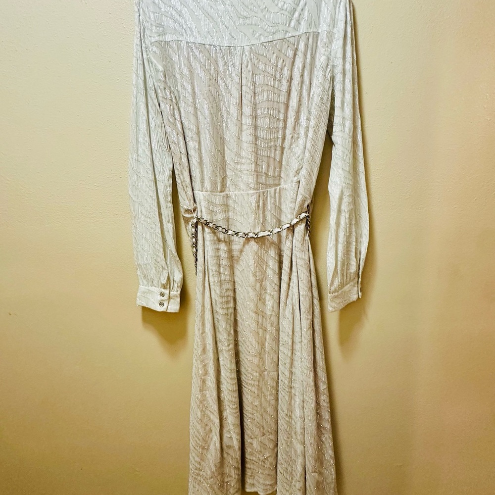 ✨ Michael Michael Kors Metallic Shimmer Midi Dress Chain Waist L - Picture 14 of 16